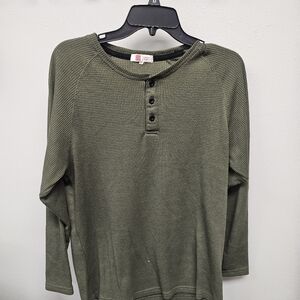 Olive Green Waffle Knit Henley Top